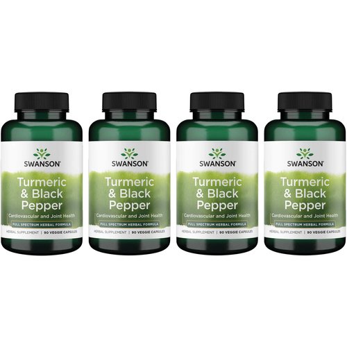 Swanson Premium- Turmeric '&' Black Pepper - Antioxidant, Digestion '&' Joint Support - 90 Veg Caps (4 Pack)