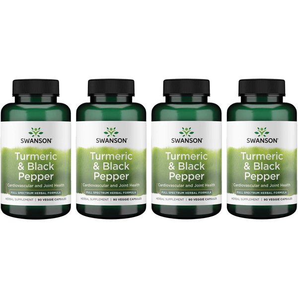 Swanson Premium- Turmeric '&' Black Pepper - Antioxidant, Digestion '&' Joint Support - 90 Veg Caps (4 Pack)