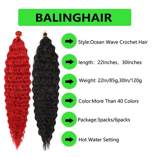 Ocean Wave Crochet Hair 22 Inch Deep Wave Braiding Hair Long Curly Crochet Braids Hair Extensions Ombre Black to Purple 3 Packs