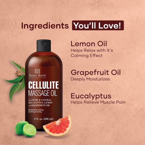 Botanic Hearth Cellulite Massage Oil - Cellulite Oil for Thighs - Unique Blend of Massage Essential Oils - Improves Skin Tone, Skin Firmness & Tightness - 8 fl oz