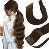 Hetto Natural Brown Human Hair Ponytail Extensions #4 Chocolate Brown Clip in Ponytail Hair Extensions Remy Hair 16 Inch 80g Straight Ponytail Hair Piece