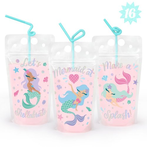 xo, Fetti Mermaid Drink Pouches - 16 count | Mermaid Birthday Party Supplies, Mermazing Baby Shower, Magical Party Favors