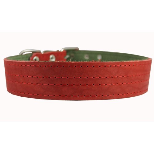 Genuine Leather Dog Collar, Padded, Red 1.75" Wide. Fits 23"-27" neck size Great Dane Mastiff