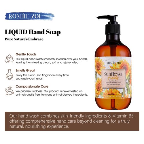 ROMIIE ZOI Liquid Hand Soap Nature’s Embrace Hand Wash - Sunflower Fields - 500 ML / 16.8 FL OZ.