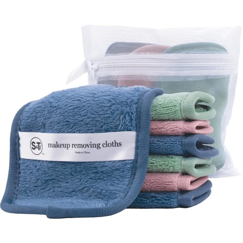 S&T INC. Makeup Remover Wipes for Skin Care, Reusable Makeup Wipes with Laundry Bag, Travel Essentials, Assorted Colors, 4.5 Inch by 6.5 Inch, 7 Pack