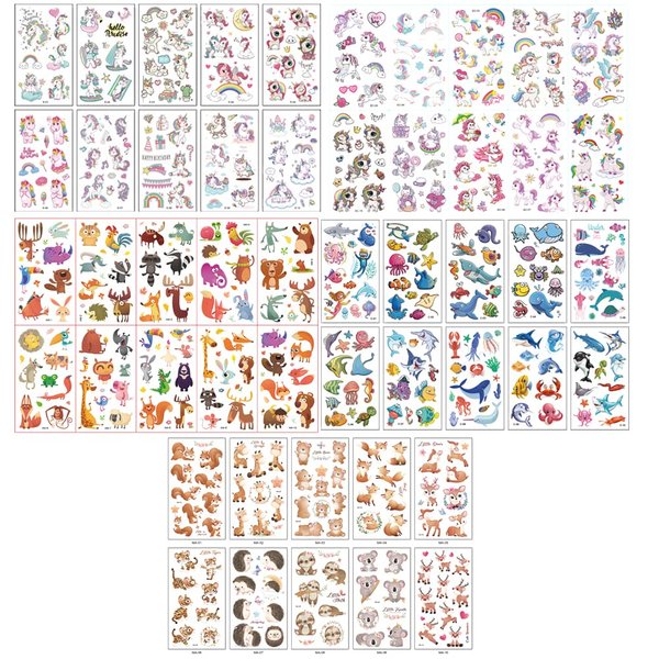 600+ pcs Temporary Tattoos for Kids, BOSOIRSOU 50 sheets Tattoo Stickers Assorted Cartoon Mermaid Animal Fake Tattoo for Boys and Girls Party Supplies Gifts