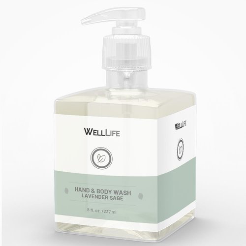 Well Life Hand and Body Wash Lightly Scented, Nourishing, NonDrying - 8oz Bottles- Plant-Based - Made in USA (Lavender Sage)