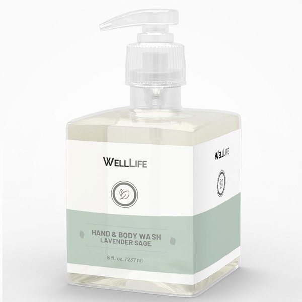 Well Life Hand and Body Wash Lightly Scented, Nourishing, NonDrying - 8oz Bottles- Plant-Based - Made in USA (Lavender Sage)