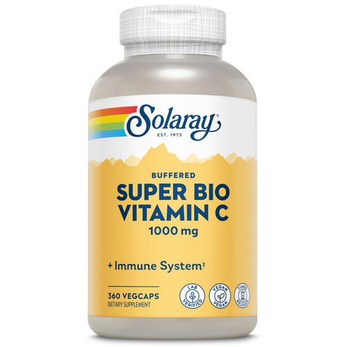 SOLARAY Super Bio Buffered Vitamin C 1000mg, Two-Stage, Timed Release Vitamin C with Bioflavonoids, Immune Support Supplement - High Absorption, Vegan, 60 Day Guarantee, 180 Servings, 360 VegCaps 180