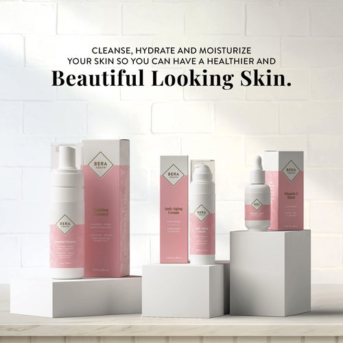 Facial Care System, 3 Product Bundle, Foaming Cleanser, Vitamin C Serum, Anti-Aging Cream, 100% Natural Ingredients, Cruelty Free, Berayouth by L’Eudine