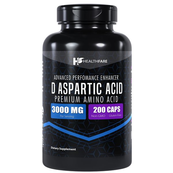 Healthfare D-Aspartic Acid (DAA) 3000mg | 200 Capsules | DAA Premium Amino Acid | Non-GMO, Gluten Free Supplement