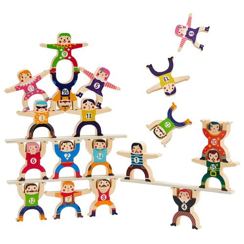 HELLO PAPAYA Wooden Stacking Toys 16Pcs Balancing Building Blocks Game,Circus Hercules Acrobatic Troupe Interlock Toy,for 3 4 5 6 Years Old Kids Adults Toddler Puzzle Toys