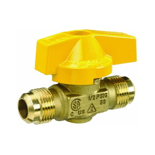 Homewerks VGV1LHT2B Premium Gas Ball Valve Flare Inlet/Outlet, Brass, 3/8-Inch
