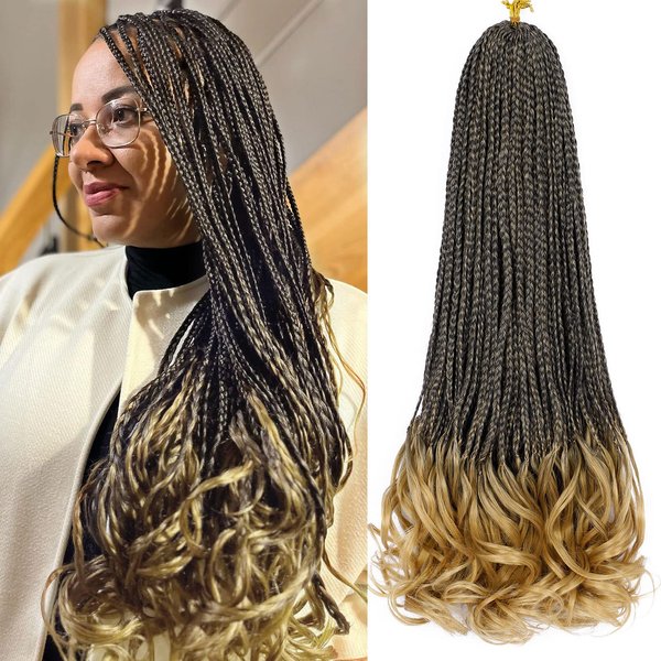 French Curl Box Braids 6 Packs 22 Inch Goddess Box Braids Crochet Hair Pre Looped French Curly Braiding Hair Crochet Box Braids With Curly Wavy Ends Synthetic Hair Extensions (#1B/27)