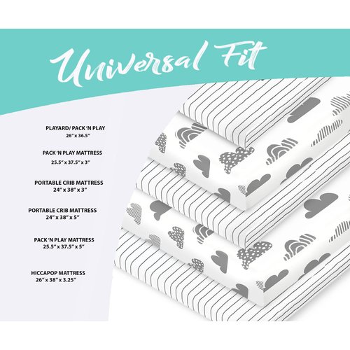 100% Organic Cotton Fitted Sheets for Graco Pack n Play, Babyletto, Pamo Babe, Hiccapop, Dream on Me, Evenflo, Baby Trend, Hygge Hush Portable/Mini Crib/Playards