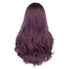 Kaneles Ombre Purple Long Wavy Wig with Dark Roots Ombre Purple Curly Hair Middle Part Synthetic Cosplay Halloween Costume Wig (Black and Purple)