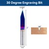 CNC Router Bits 30 Degree Engraving Bits 0.005 Tip with 1/4 Shank Nano Blue Coat Solid Carbide V Groove Router Bit for Signmaking Carving