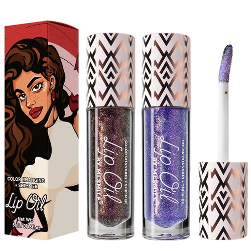 Qawnfy 2 Colors Boss Up Color Changing Lip Oil, Shimmering Temperature Color Changing Lip Gloss Tinted Lip Stain, Long Lasting Nourishing Moisturizing Lip Glow Oil for Lip Care and Dry Lips (03#&05#)