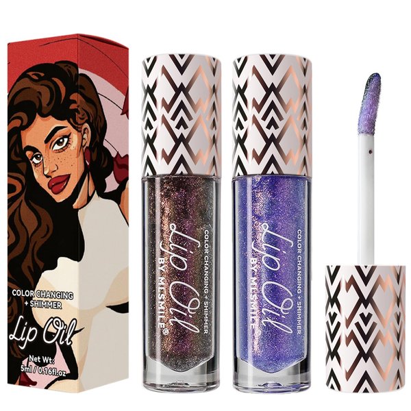 Qawnfy 2 Colors Boss Up Color Changing Lip Oil, Shimmering Temperature Color Changing Lip Gloss Tinted Lip Stain, Long Lasting Nourishing Moisturizing Lip Glow Oil for Lip Care and Dry Lips (03#&05#)