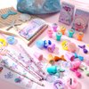 Faccito Mermaid Party Favors Mermaid School Stationery Set Class Reward Gift Notebooks Pencils Sharpener Erasers Stickers Sharpeners Stampers Mermaid Birthday Decoration Supplies (Lovely,86 Sets)