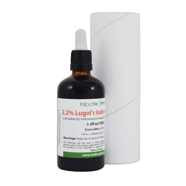 2.2% Lugol's Iodine Solution 3.4 Fl Oz | Pharmaceutical Grade Ingredients | Lugols Solution Made with Iodine and Potassium Iodide. Heiltropfen®