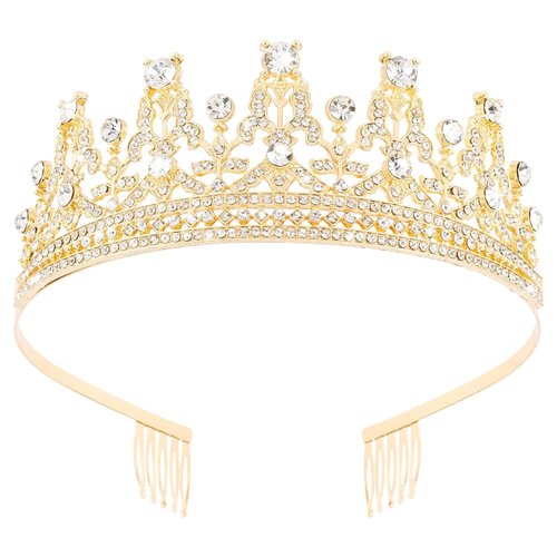 FASOTY Gold Tiara Clear Crystal Crown with Combs Elegant Princess Tiaras and Crowns for Women Girls Rhinestone Headband for Bride Bridal Wedding Birthday Party Prom