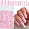 LuckForever 240pc Square Press on Nails Long Fake Nails, Long Press on Nails Square Nail Tips Full Cover Pink Acrylic Nails Press ons Nail False Fingernail with Glue Adhesive Tabs for Women Girls