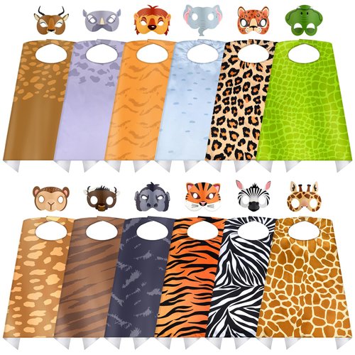 Vertintong 12 Set Safari Animal Mask and Capes Kids Jungle Safari Theme Party favors Cosplay Wild Birthday Decorations Animal Costumes Dress Up Set for Kids Birthday Party Supplies