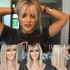 MoCulot Mid-length Layered Topper Wig With Bangs,Ombre Ash Blonde Wigs for Women Light Blonde Straight Wig with Curtain Bangs Shoulder Length Natural Synthetic Wig for Daily Use