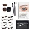 Eyebrow Stamp Stencils SET with 10 Reusable Eyebrow Stencils, 1 Dual Ended Brush and 1 Sponge Applicator, Long-Lasting Waterproof Eyebrow Kit