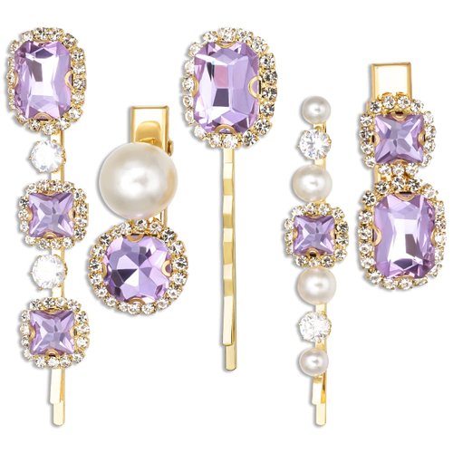 Vintage Hair Clips, Rhinestones Decorative Hair Pins, Handmade Purple Crystal Pearl Hair Barrettes, Elegant Gold Metal Hairpin Hair Accessories Headwear Styling Tools, Gifts for Women Girls