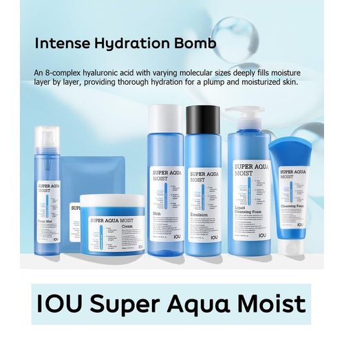 WELCOS IOU Super Aqua Moist Cleansing Foam | Long-Lasting Hydrating, Soothing & Nourishing w/Hyaluronic Acid | Hydrating Bomb | Korean Skin Care | 150ml / 5.07Fl. oz