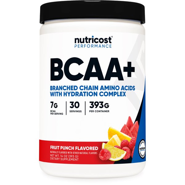 Nutricost BCAA + Hydration Powder (Fruit Punch) 30 Servings - Branched Chain Amino Acids with Hydration Complex - Gluten-Free, Non-GMO