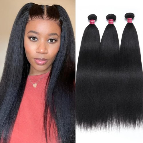 UNICE 12A Silk Yaki Straight Human Hair Weave 3 Bundles Unprocessed Virgin Real Human Hair Weft Sew in Human Hair Extensions for Women 10 12 14inch