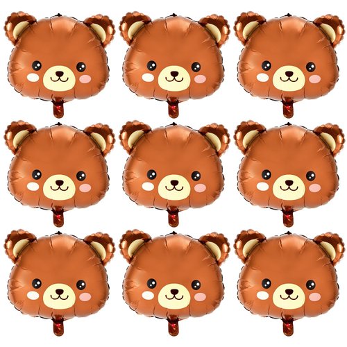 9pcs Bear Balloons, Brown Bear Party Balloons Cute Foil Animal Balloons for Teddy Bear Party Decorations Supplies for Kids Baby Shower, Jungle Theme, Birthday, Woodland, Lawn Decor