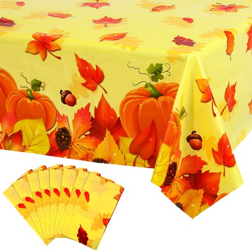8 Pcs Thanksgiving Fall Tablecloth Maple Leaf Theme Party Autumn Pumpkin Berries Disposable Plast...