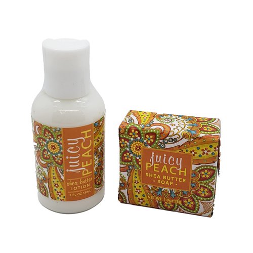 Greenwich Bay Trading Company Botanical Collection Bundle: Juicy Peach - 2oz Mini Wrapped Soap Block + 2oz Mini Shea Butter Lotion