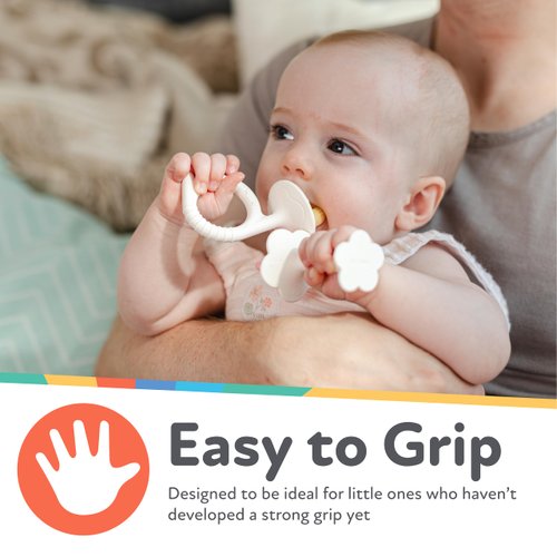 Nuby Silicone Fun Teethers - (2-Pack) Baby Teething Toy - Chick and Tuba Shapes - 3+ Months - Purple and Pink