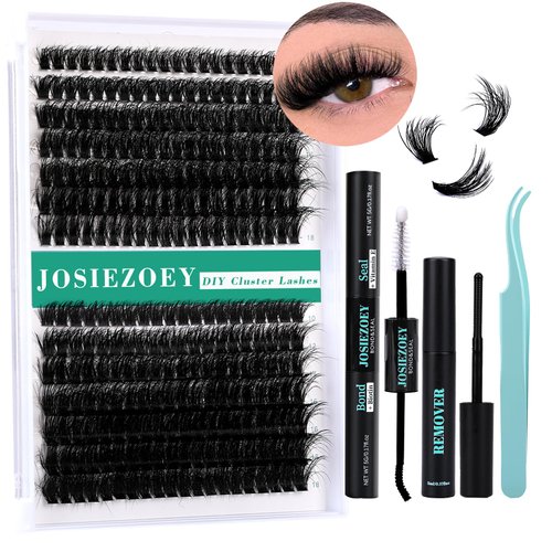 JOSIEZOEY Fluffy Lash Clusters Kit 60D+80D DIY Lash Extension Kit With 10-18MM Thick Individual Lashes Cluster Lash Bond and Seal Remover Tweezers for Eyelash Extension at Home(KIT-60D+80D-280Pcs)