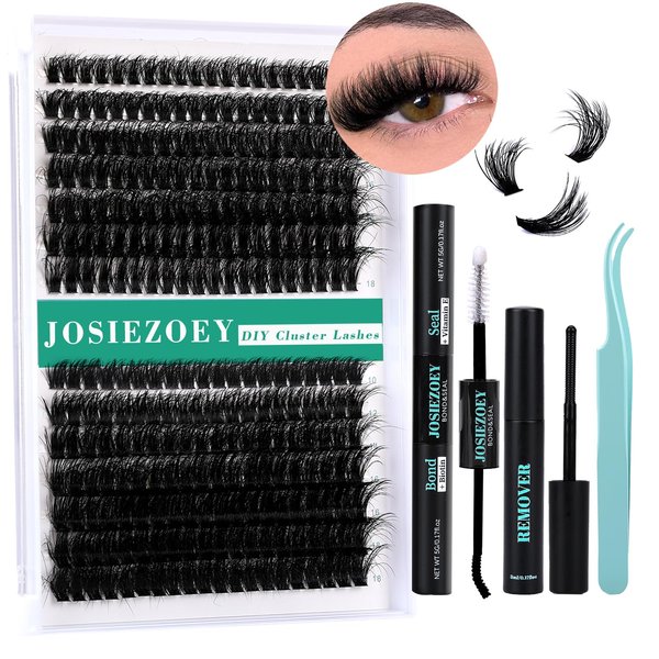 JOSIEZOEY Fluffy Lash Clusters Kit 60D+80D DIY Lash Extension Kit With 10-18MM Thick Individual Lashes Cluster Lash Bond and Seal Remover Tweezers for Eyelash Extension at Home(KIT-60D+80D-280Pcs)