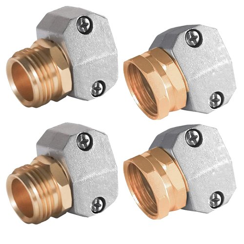 Hourleey Garden Hose Repair Fittings, Zinc and Aluminum Male and Female Hose End Water Hose Repair Connector (2 Female + 2 Male)