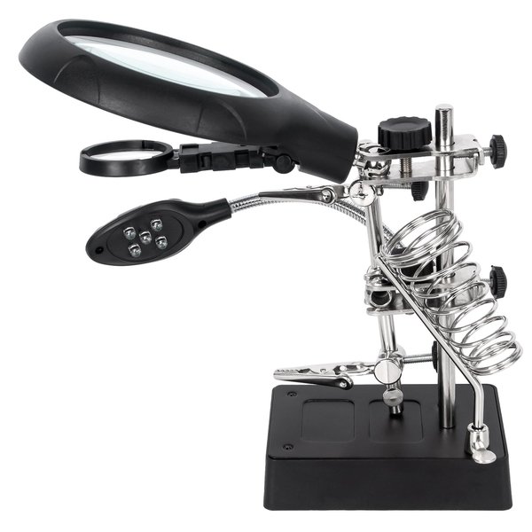 AORAEM LED Light Helping Hands Magnifier Station,2.5X 7.5X 10X Magnifying Glass Soldering with Clamp and Alligator Clips Desktop Magnifer Stand for Craft Carving Jewelry