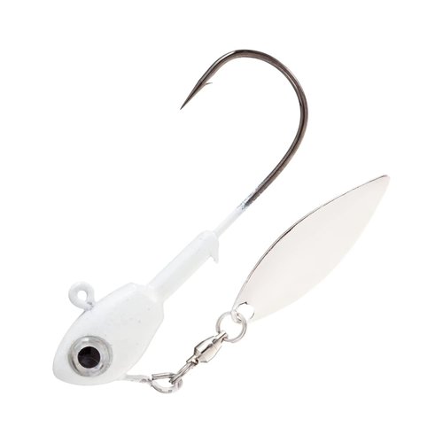BUCKEYE LURES Single-Bladed Su-Spin Jighead with Willow Leaf Blade & Sharp Needle-Point Hook, Pearl, 1/2 oz | Durable Chip-Resistant Bass Fishing Bait