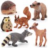 Gemini&Genius Woodland Animal Toys, 6Pcs Forest Animal Toy Figures with Bear, Hedgehog, Deer, Raccoon, Squirrel and Owl, North American Wildlife Great Cake Toppers for Baby Shower and Gifts for Kids
