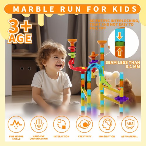 ZOZOPLAY 93Pcs STEM Marble Run Building Blocks, Colorful Track Pipe Blocks and Plastic Marbles, Creative Construction Toys for Ages 3+, Christmas & Birthday Gift Choice, Kindergarten & Daycare Toys