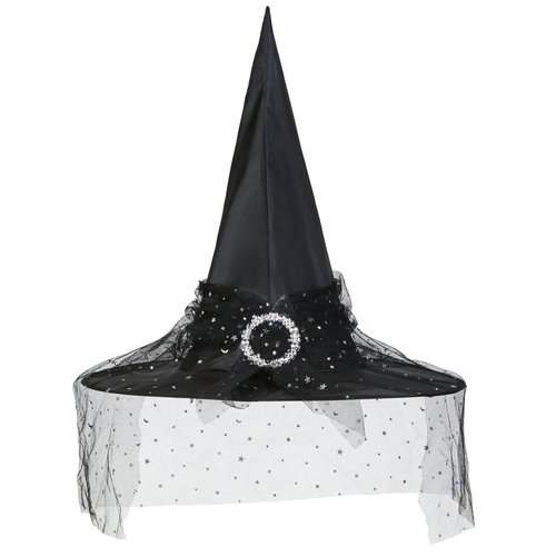 Edoneery Halloween Witch Hat,Women Witch Hats,Halloween Party Supplies Witches Hat,Mesh Lace Wizard Hat