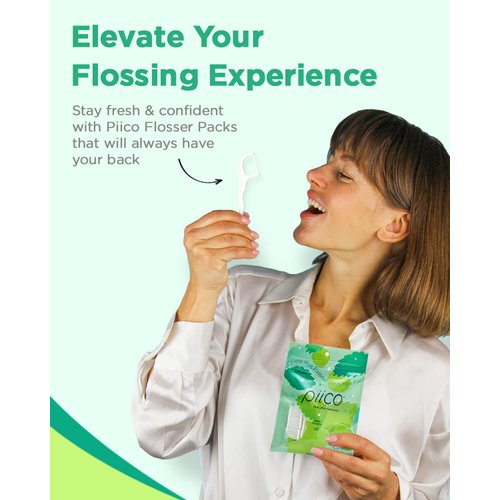 Piico Xylitol Floss Picks, 100 Count - Unbreakable, Shred-Resistant, Resealable, Unique Flavored Dental Flossers for Adults, Portable