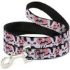 Dog Leash Angry Bunnies Gray Pinks 4 Feet Long 0.5 Inch Wide