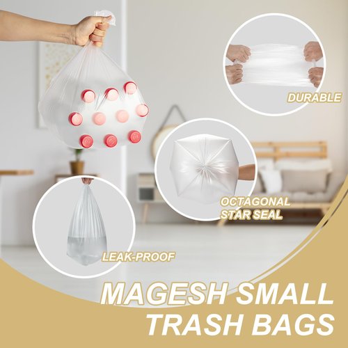 2.6 Gallon Small Trash Bags, Magesh 2.6 Gallon Trash Bag Strong, Leakage-Free, Small Garbage Bags 2.6 Gallon Unscented Thick for Bathroom, Office, Kitchen Small Trash Can, 100 Bags, Clear