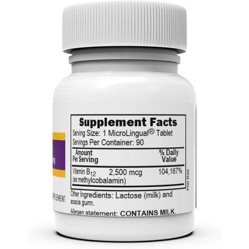Superior Source No Shot Vitamin B12 Methylcobalamin 2500 mcg, Quick Dissolve MicroLingual Tablets, 90 Count, Active Form of B12, Supports Energy Production, Nervous System Support, Non-GMO